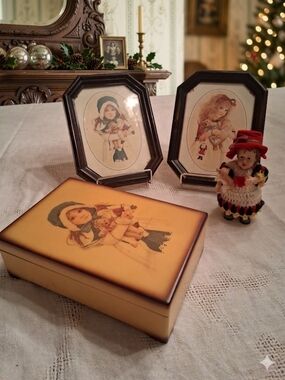 Jan Hagara 4pc Lot: Noel Musical Jewelry Box, Framed Prints & Figurine